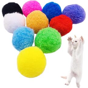 Cat Toy Balls, 10Pcs Premium Soft Pom Pom Balls for Kittens, 1,6'' Funny Interactive Cat Pompom Toys for Bored Indoor Cats Playing Plush Balls for Craft DIY Decorations, Cute Kitten Kitty Toys.