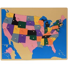 Montessori USA MAP لغز للأطفال مع خريطة التحكم في الولايات المتحدة الأمريكية - ألعاب وهدايا الجغرافيا في مونتيسوري.