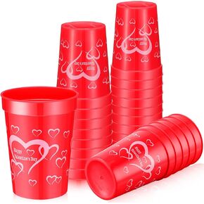 CHENGU Heart Cup Plastic Valentines Cups for Kids Heart Tumblers Valentine Party Supplies Red Valentines Day Plastic Cups Valentines Tumbler for Holiday Party Supplies (24)