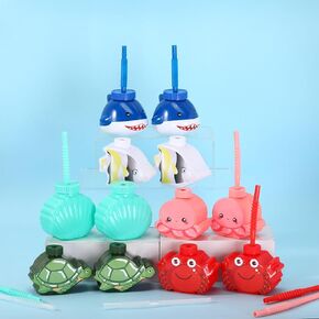 Tanlade Under the Sea Party Plastic Cups 10 oz Ocean Sea Plastic Cups Shark Seashell Crab Sea Turtle Sea Fish Octopus Cups with Straw Lids for Ocean Themed Party Beach Birthday Party Supplies (12 Pcs)
