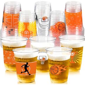 50 Pack Basketball Cups 12 Oz - Disposable Plastic Drinking Snack Cups for Basketball Party Supplies Bulk Drink Wine Coffee for Birthday Holiday Sports Favors Dinnerware Decoration