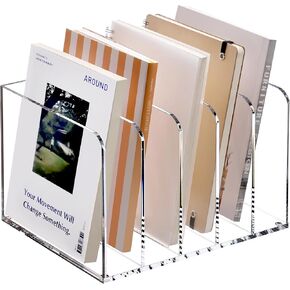 Magazine File Holder,Acrylic Magazine Holder With 5 Vertical Compartments,Clear Desk Organizer File Organizer for Office Home School Organization Decor (B5)