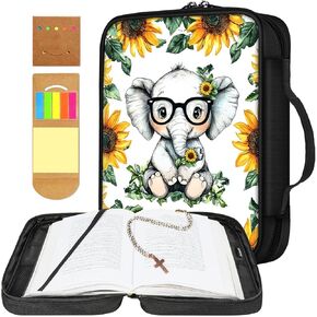 Bible Cover for Women Men, Cute Baby Elephant with Glasses Theme, Bible Case, Bible Bag, Large Space, Multiple Zippered Pockets, Waterproof Canvas, Bible Holder Case - Perfect for Christian Gifts