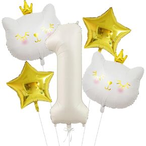 Cat Balloons White Number 1 Balloon Cat Birthday Decorations White Cat Foil Balloon 1th Birthday Decorations for Girl