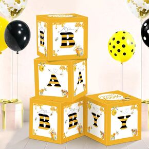 Bee Baby Shower Balloon Boxes Decorations - 4Pcs What Will It Bee Gender Reveal Decorations Balloon Box, Honey Bumble Bee Theme Party Balloon Boxes Backdrop Block Party Supplies