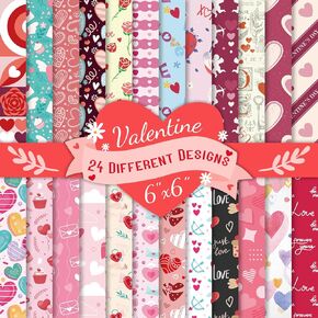 24 Sheets Valentine Scrapbook Paper,Funny Origami Pattern Paper for Adults Teens,Dazzling Aesthetics Style for DIY Pattern Scrapbook Card Making