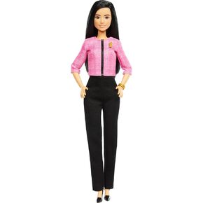 Barbie Careers Doll & Accessories, Future Leader with Black Hair Wearing Outfit with 2 Golden Bracelets & “B" Pin, Includes Sticker for Kids