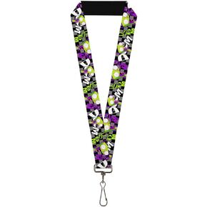 Buckle-Down Nickelodeon Lanyard, Invader Zim GIR Doom Pose Checker Black Gray, Elastic