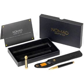 Nomad Crafts Luxury Pen – Premium Calligraphy Pens for Writing with 2 Refills Included – Fancy Pens for Journaling with Leather Case – 24K Gold Plated Black Rollerball Pen for Executives, Business