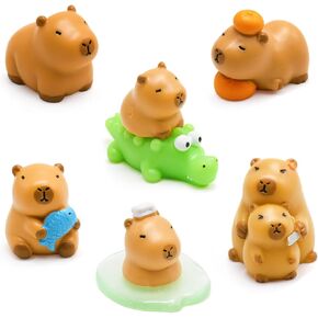 HOMICO Mini Capybara Figurines 8 Pieces Miniature Capybara and Crocodile for Dollhouse Miniatures Mini Resin Animals for Car Dashboard Fairy Garden Capybara Birthday Decorations