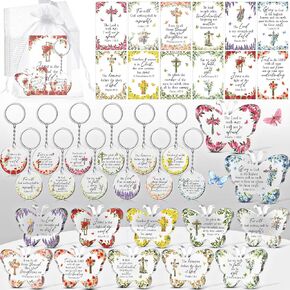 48 Pcs Christian Gift Set Include 12 Acrylic Butterfly Gifts 12 Floral Bible Key Chains 12 Verse Cards 12 Organza Bags Bible Christian Gifts for Women Religious Party Gift