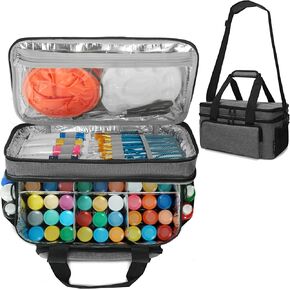 Acrylic Paint Organizer Bag - Holds 54 Bottles (2 oz), Art Supply Storage Case with Handle and Shoulder Strap, Extra Pocket for Brushes, Palette Board, Aluminum Foil Liner for Easy Cleaning, Grey