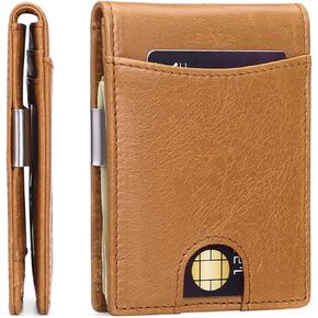 SENDEFN Slim Wallet for Men with Money Clip Wallet RFID Blocking Bifold Genuine Leather Minimalist Card Holder with ID Window