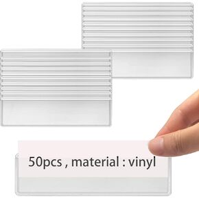 Label Holders Self Adhesive,Labels for Storage Bins Organizing Shelf,Clear Plastic Basket Drawers Name Tags,Pantry Labels Pocket Holder with Paper for Supermarket Bookshelf Kitchen Mailbox (50)