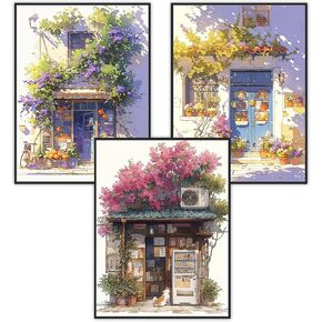 Ranaxyte Cross-Stitch Stamped Kits，Street Shop-Used for Living Room and Bedroom Decorate，Suitable for Beginners to Get Started ，11 CT 3 Strands 11.8×14.96(Inches)