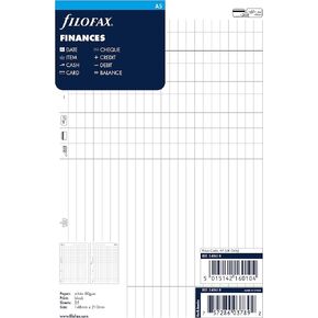 Filofax Organizer Refill, A5 Size, Finances Refill, White Paper, 8.25" x 5.75", 25 Sheets (B340618)