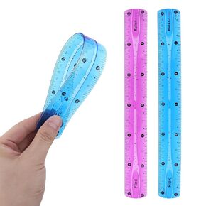 2 PCS Flexible Ruler, 12 Inch/ 30cm Bendable Plastic Ruler, Soft Clear Ruler Straight Rulers with Centimeters and Inches, Transparent Ruler for Students School Classroom Office