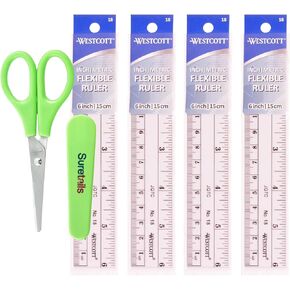 6 Inch Metric Ruler Flexible, Plastic Translucent Ruler, Measurement Tool With Imperial And Metric Scales, For Students And Professionals, Bundled With Suretails Paper Scissors - [Pack of 4] in Kuwait