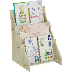 Greeting Card Display Stand for Craft Show, Portable Card Display Rack, Wooden Multipurpose Brochure Holder Stand, 3 Tier Postcard Display Stand, Sticker Display Stand, Magazine Organizer Rack