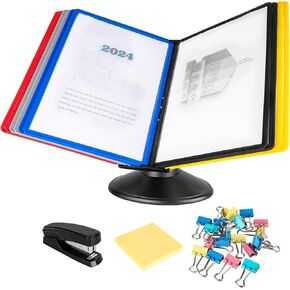 10 Pockets Desktop Reference Organizer With Base, Adjustable Desk Reference Organizer, Desktop Reference System For Office Display And Storage A4 Documents (Colored Pockets)