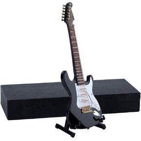 Wooden Miniature Electric Guitar with Stand and Case Mini Musical Instrument Electric Guitar Replica Collectible Figurines Model Home Decoration Display Ornament (Black, 5.49"x1.76"x0.48")