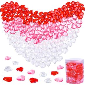 URATOT 240 Pieces Red White Pink Acrylic Heart Gems 1 LB Valentine's Day Decoration Party Table Scatter Decorations with Round Box for Vase Fillers, Valentine's Day, Wedding and Home Decorations