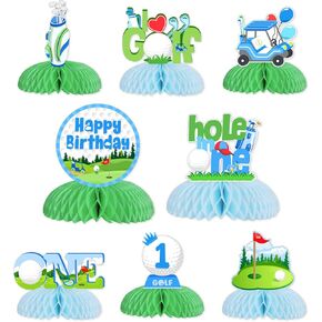 Fangleland 8 Pack Golf Honeycomb Centerpieces Golf 1st Birthday Party Decorations, Hole in One First Birthday Party Supplies for 1 Year Old Boys Sports Table Sign