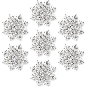 Silver Crystal Snowflake Rhinestone Applique Embellishments - YIMIL Flat Back Rhinestone Embellishments for Buttons Brooches Crafts Flower Hair Accessories, Pack of 24.