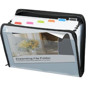 Letter Size Expanding File Folder Organizer,7 Pockets Accordion File Organizer with Zipper,Portable Expandable File Folders Organizer for Documents for School Office,Black