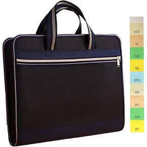 Canvas Expanding Files Organizer, Waterproof Accordion File Organizer with Color Labels, A4 Size,13 Pockets File Folders with Handle, Business Document Bag Briefcase Waterproof Fabric(Black)