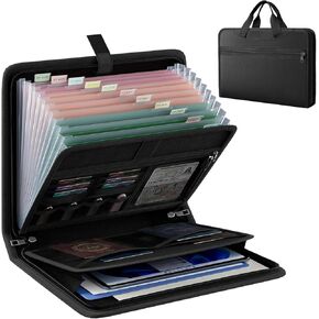 Accordion File Organizer, Fireproof Document Organizer with Multi Pockets, Expanding File Folder with Handle & Labels, Business Home Portable Fireproof Safe File Folder for A4 Letter Size File