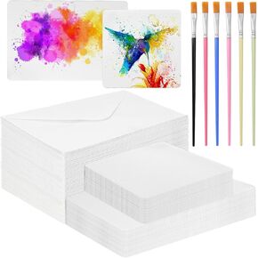 100 Sets Watercolor Paper with Envelope,140lb/300gsm Watercolor Paper Bulks with 6 Paint Brushes,Blank Watercolor Cards for Painting DIY Wedding Invitations Greeting Cards Postcards