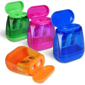 4 Pack Colored Double Holes Manual Pencil Sharpener,Handheld Pencils Sharpener with Lid,Pencil Sharpeners for Kids and Adults School Office Home(Blue, Green, Orange, Rose)