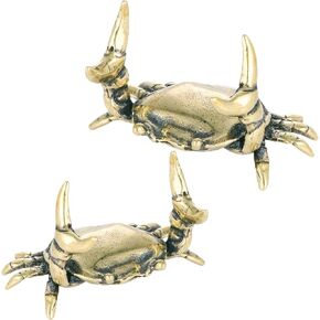 2 Pcs Brass Crab Pen Holder,Crab Figurine Garden Decorations,Crab Spoon Holder,Brass Crab Tea Pet,Gold Animal Statue Vintage Garden Anthropology Home Decor (Crab)