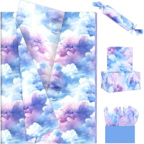 100 Sheets Pink Blue Clouds Tissue Paper, 20 x 14in Gradient Pink and Blue Clouds Patterns Gift Wrapping Tissue for Birthday Baby Shower Party Supplies