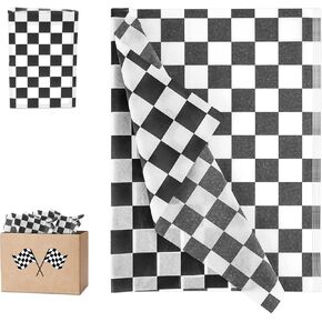 100 Sheets White and Black Checkered Tissue Paper, 20x14 Inch Plaid Checkerboard Gift Wrap Paper Race Car Wrapping Packaging Paper for Birthday Halloween Wedding Anniversary Party Decorations