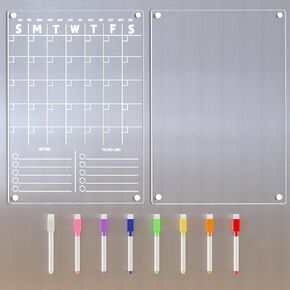 Magnetic Calendar for Fridge Vertical Fridge Calendar 12"x16" Acrylic Calendar for Fridge Clear Magnetic Calendar for Fridge Fridge Calendar Weekly Planner Magnetic Fridge with 4 Wet-Erase chalks