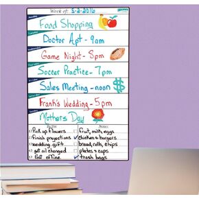 Everase Re-Stic Dry Erase Self-Adhesive Peel & Stick Weekly to-Do List & Shopping List (12 x 18 in) - Removable White Surface, Marker & Cloth Included Ideal for Walls, Doors, Desks & Refrigerators