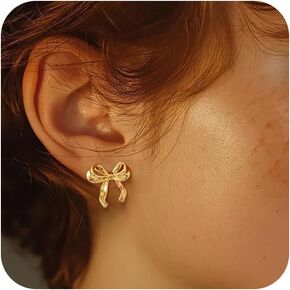 CAROVO Stud Earrings for Women Dainty Gold Hoop Earring 14K Gold Plated Cartilage Earring Sets Tiny Bow Butterfly CZ Stud Small Chunky Open Hoop Earrings Set Multiple Piercing for Women in Kuwait