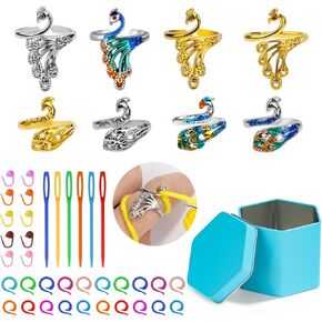 34 Pcs Adjustable Crochet Ring Set, 8 Pcs Knitting Ring, Tension Rings for Crocheting, Crochet Ring for Finger, Stitch Markers Plastic Needles for Crocheting, Crochet Accessories with Storage Box