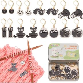 nbeads 16 pcs علامات غرزة القط الأسود ، مينا مينا الكروشيه علامة علامة Ocking غرزة مع القابلة للإزالة 304 قفل ليفيرباك الفولاذ المقاوم للصدأ لتوجيه إرشادات الاتجاه