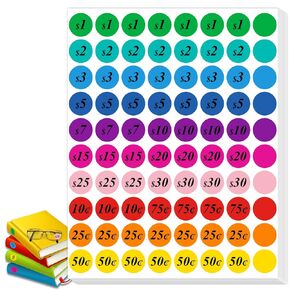 Garage Sale Price Stickers, 1600Pcs Round 3/4 Inch Pricemarker Labels,Color-Coded Pre-Printed Pricing Stickers for Retail Yard | Sale Price Stickers for Fle Market Sale