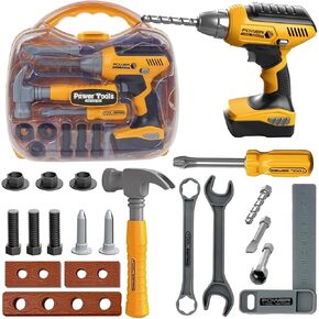 Kids Tool Set - Toddler Tool Set with Tool Box & Electronic Toy Drill - Kids Tool Box Set - Toy Tools for Kids Toddlers Boys Ages 3-8 Years Old