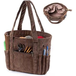 Corduroy Yarn Storage Organizer Bag, Knitting Bag Crochet Bag Organizer, Knitting Needles and Accessory, Crochet Travel Bag for Mom Women