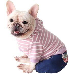 French Bulldog Clothes Hoodies for Medium Dogs Girl Boy Striped Sweatshirt Frenchie Pug Overall Jumpsuits English Boston Terrier Pitbull Pet Outfit (Pink, M(Back 12.2"-13.3",Chest 20.8"-22.8"))