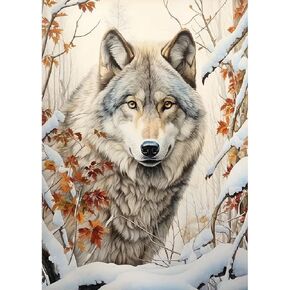 JFYHAB Diamond Painting Kits for Adults Wolf 5D Diamond Art Kits for Adults Beginner, Paintings with Diamonds Gem Art and Crafts Winter Paint by Diamonds Dot for Home Wall Decor 16x12 Inch