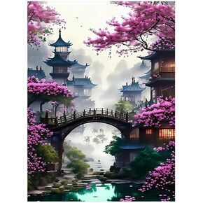 MomDEDP 5D Bridge Flower Flower Art Painting Kits للبالغين الماس Art Sakura Landscape Diamond Art Paint