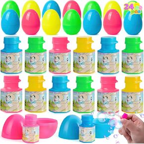 Joyin 24 pcs prefiled Easter Eggs Bubble Wands for Kids Party Favors ، حشوات السلة ، ألعاب في الداخل للأطفال متعة ، زخارف عيد الفصح ، لعبة صيد البيض ، جائزة الفصول الدراسية لوازمة ديكور
