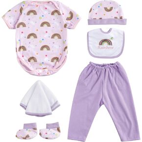 BABESIDE 6 Pcs Reborn Baby Doll Clothes and Accessories Set for 17-22 Inch Dolls, Baby Dolls Clothes Hat Bib Socks with Stars and Rainbow Pattern for Realistic Newborn Baby Dolls Girl, Purple