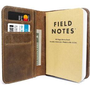 Jack's Point Leather Field Notes Cover for Memo - Pocket Sized Notebook, fits 3.5" x 5.5" Notebooks, Hand Stitched Brown Real Top Grain Leather, Multiple Pockets for Extra Functionality